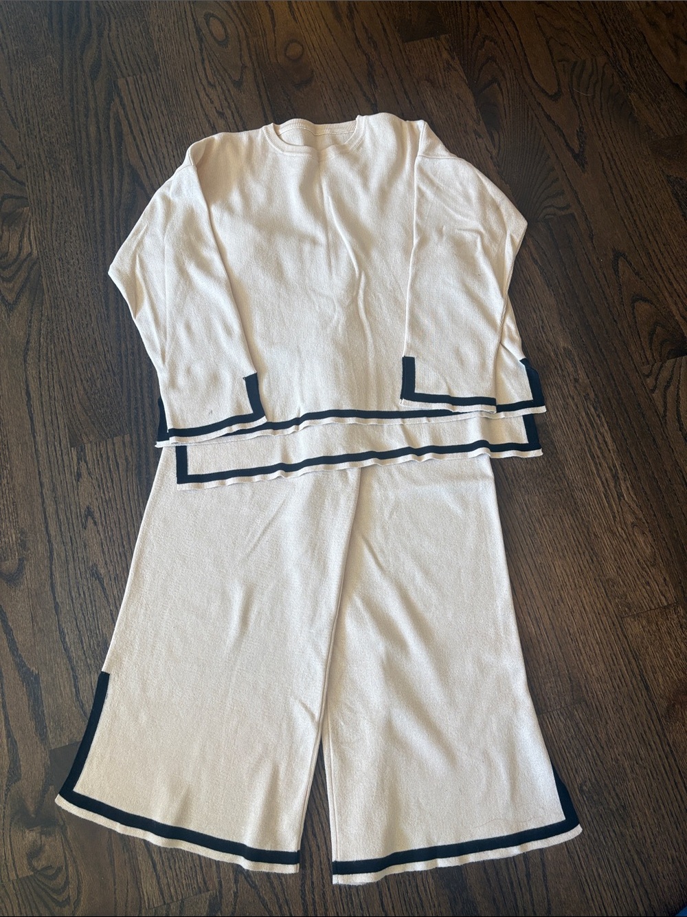 Cream Knit Two-Piece Set with Black Trim